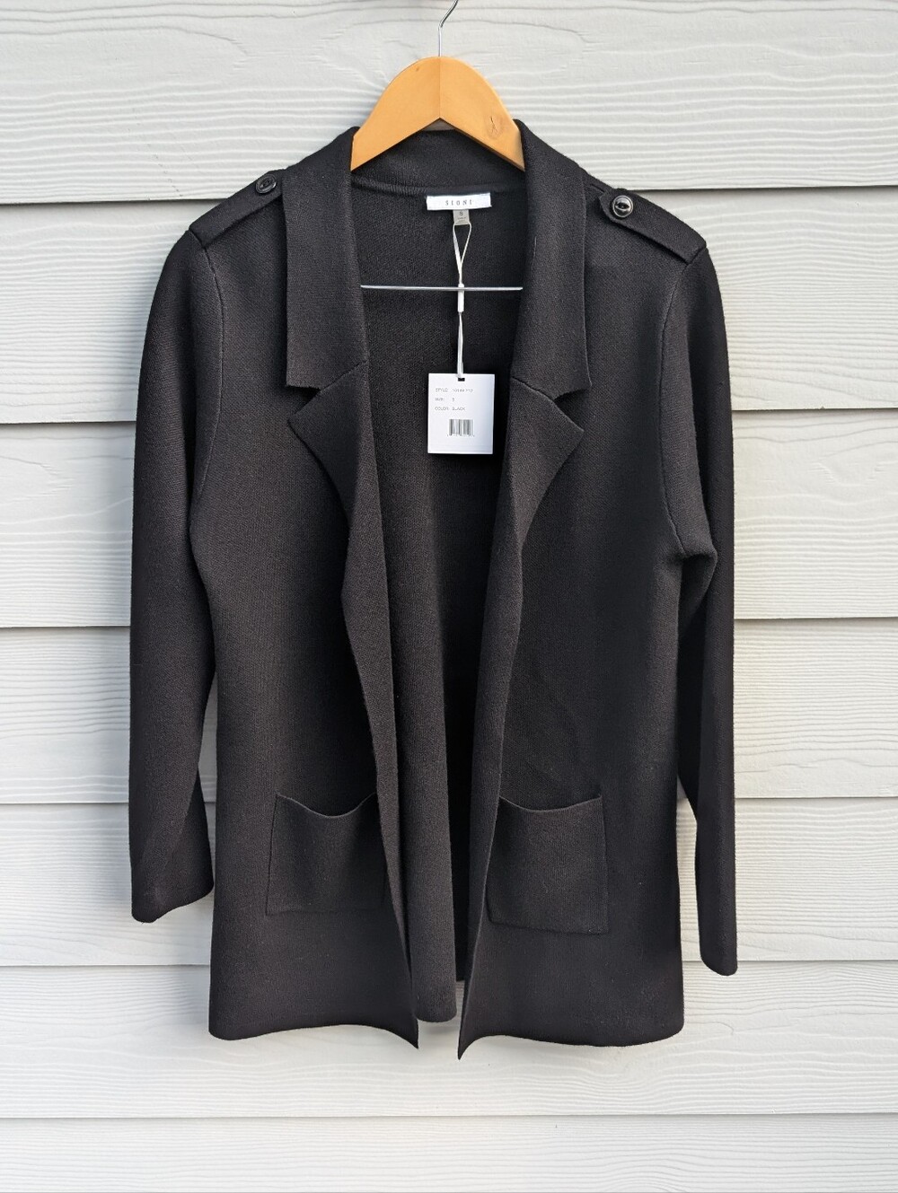 Sioni Cardigan Sweater NWT Size S Black Collar Knit Pockets Shoulder Buttons